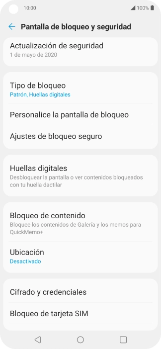 Pulsa Tipo de bloqueo e introduce el código de seguridad extra que has creado anteriormente.