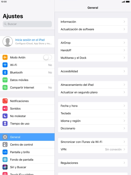 Pulsa Inicia sesión en el iPad.