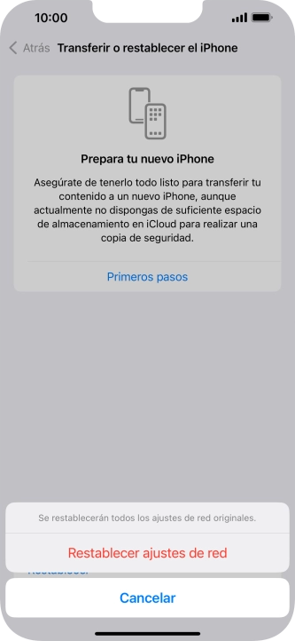 Pulsa Restablecer ajustes de red.