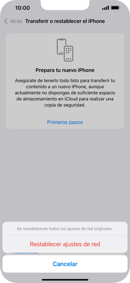 Pulsa Restablecer ajustes de red.