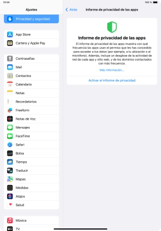 Pulsa Activar el informe de privacidad para activar la función.
