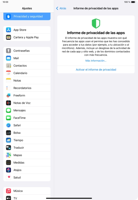 Pulsa Activar el informe de privacidad para activar la función.