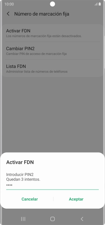 Introduce el código PIN2 y pulsa Aceptar.