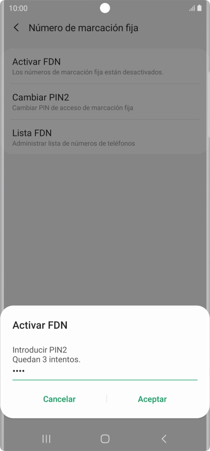 Introduce el código PIN2 y pulsa Aceptar.
