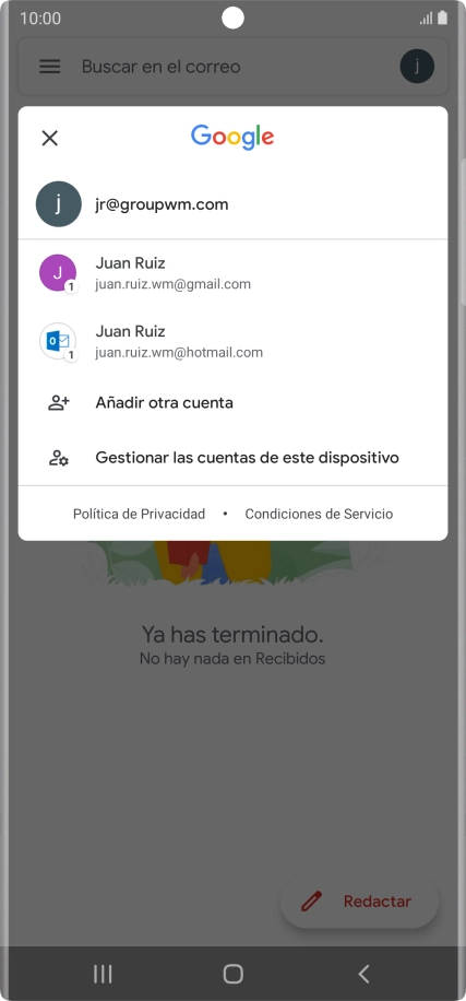 Pulsa la cuenta de correo electrónico deseada.