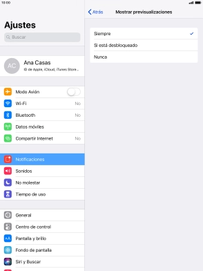 Para seleccionar la vista previa de las notificaciones en la pantalla de bloqueo, pulsa Siempre.