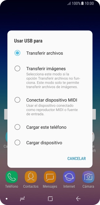 Pulsa Transferir archivos para activar la función.