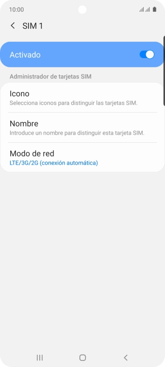 Pulsa el indicador para activar o desactivar el uso de la tarjeta SIM.
