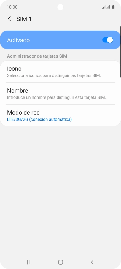 Pulsa el indicador para activar o desactivar el uso de la tarjeta SIM.