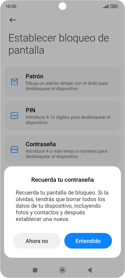 Pulsa Entendido y sigue las indicaciones de la pantalla para crear un código de seguridad del teléfono adicional.