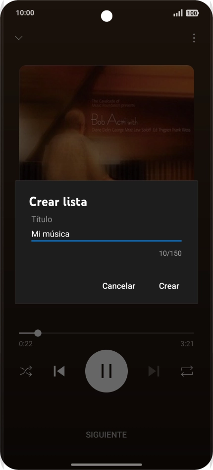 Introduce el nombre deseado de la lista de reproducción y pulsa Crear.
