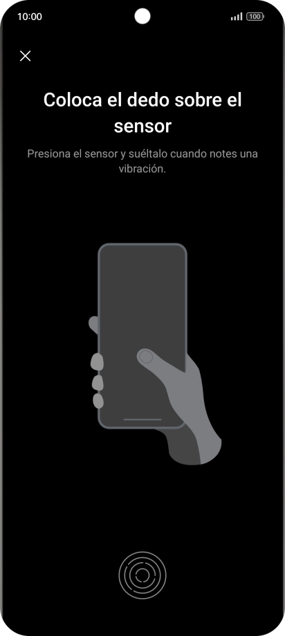 Sigue las indicaciones de la pantalla para crear una huella digital como código de seguridad.