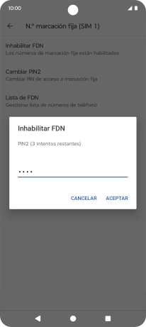 Introduce el código PIN2 y pulsa ACEPTAR.