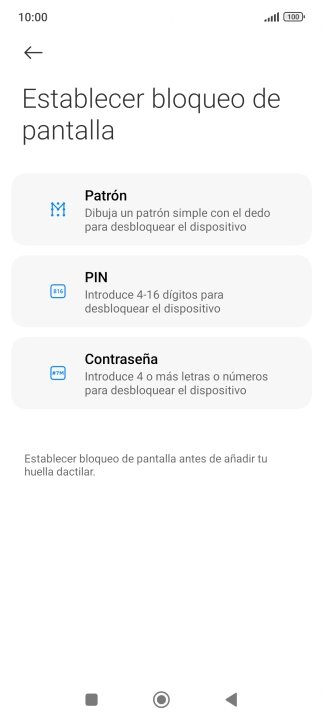 Pulsa el código de seguridad deseado.