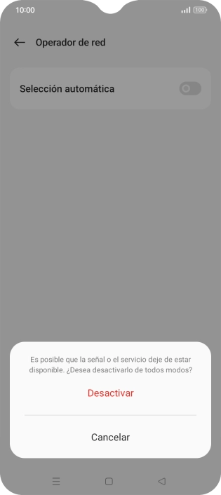 Pulsa Desactivar para desactivar la función y espera mientras el teléfono está buscando redes.