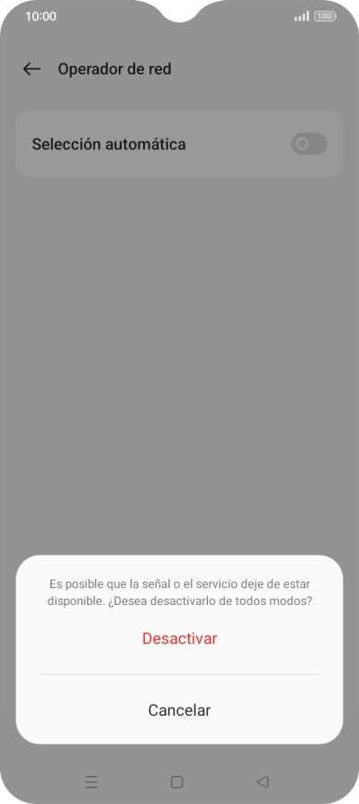 Pulsa Desactivar para desactivar la función y espera mientras el teléfono está buscando redes.