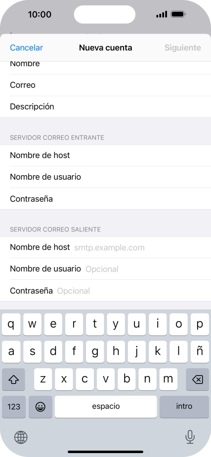Pulsa Nombre de host e introduce smtp.vodafone.es.