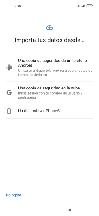 Pulsa la opción deseada y sigue las indicaciones de la pantalla para transferir contenido desde el otro teléfono y finalizar la activación de tu teléfono.