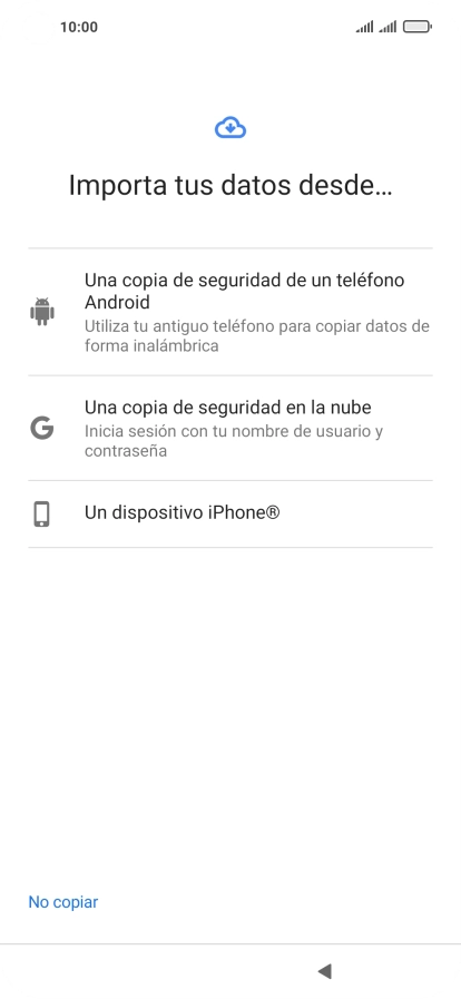 Pulsa la opción deseada y sigue las indicaciones de la pantalla para transferir contenido desde el otro teléfono y finalizar la activación de tu teléfono.