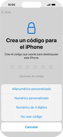 Sigue las indicaciones de la pantalla para activar el uso del código de seguridad o pulsa No usar código.