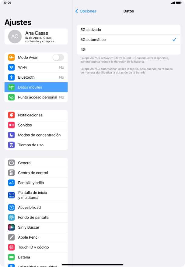 Si deseas activar el uso preferente de 5G, pulsa 5G activado.