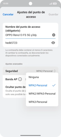 Pulsa WPA3-Personal para proteger la conexión wifi con una contraseña.