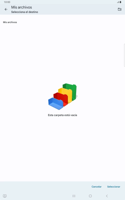 Si deseas crear una nueva carpeta, pulsa el icono de nueva carpeta y sigue las indicaciones de la pantalla para crearla.