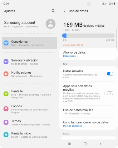 El consumo total de datos se visualiza ahora en la pantalla.