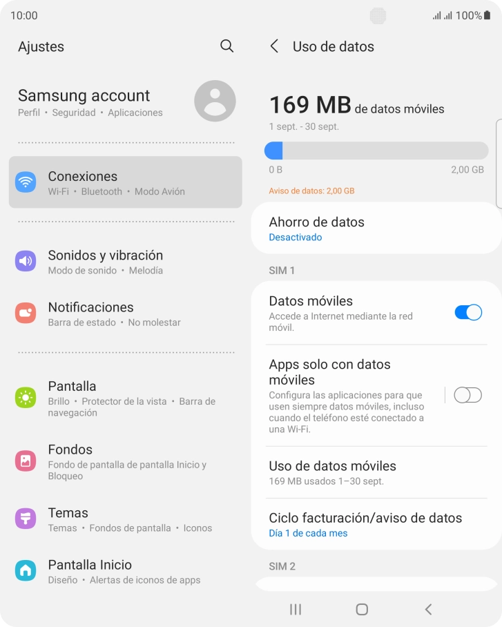 El consumo total de datos se visualiza ahora en la pantalla.