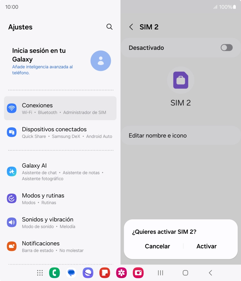 Si desactivas la tarjeta SIM, pulsa Activar.
