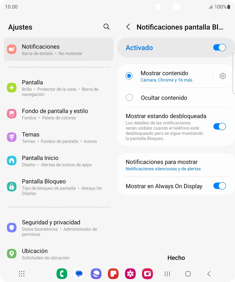 Pulsa los ajustes deseados para activarlos o desactivarlos.