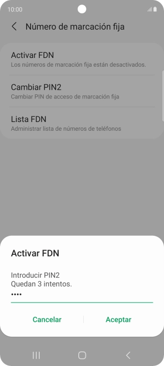 Introduce el código PIN2 y pulsa Aceptar.
