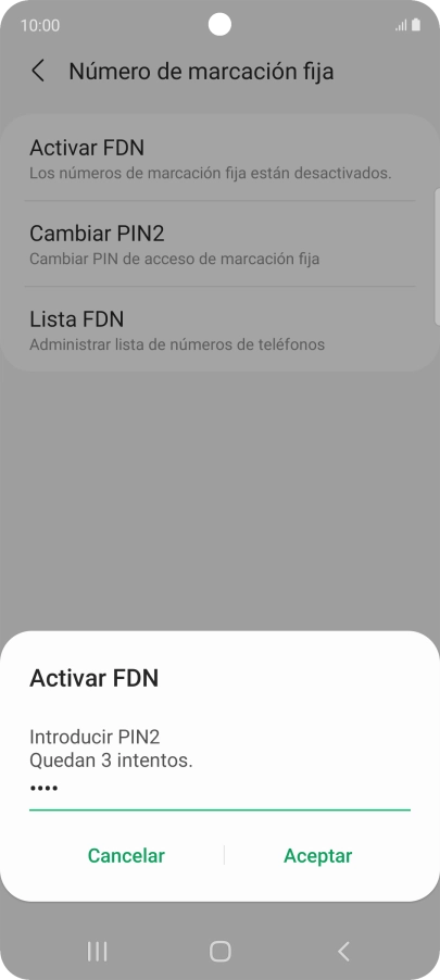 Introduce el código PIN2 y pulsa Aceptar.