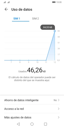 El consumo total de datos se visualiza ahora en la pantalla.