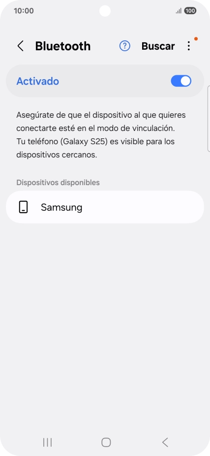 Pulsa el dispositivo Bluetooth deseado y sigue las indicaciones de la pantalla para vincular el dispositivo al teléfono.