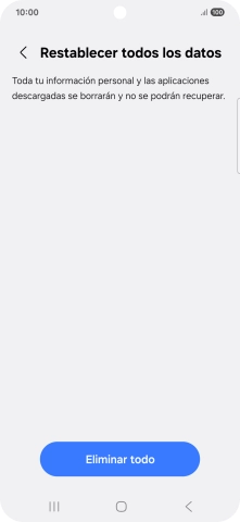 Pulsa Eliminar todo. Espera unos instantes mientras el teléfono restablece la configuración predeterminada. Sigue las indicaciones de la pantalla para configurar el teléfono y dejarlo listo para su uso.