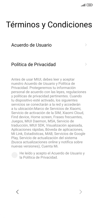 Pulsa en el campo  para aceptar los términos y condiciones.