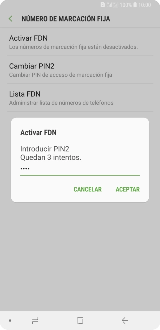 Introduce el código PIN2 y pulsa ACEPTAR.