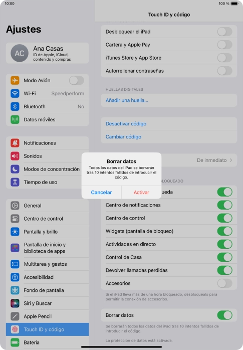 Si activas la función, pulsa Activar.