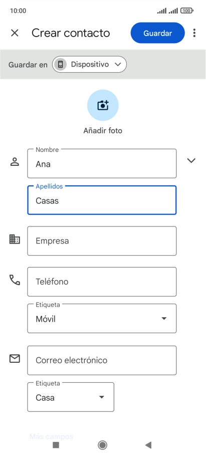 Pulsa Teléfono e introduce el número de teléfono deseado.