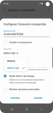 Pulsa WPA2 PSK para proteger la conexión wifi con una contraseña.