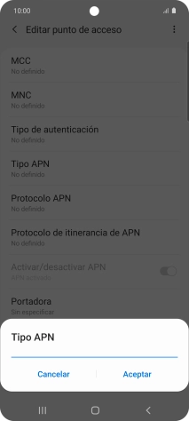 Introduce default y pulsa Aceptar.
