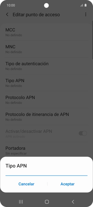 Introduce default y pulsa Aceptar.