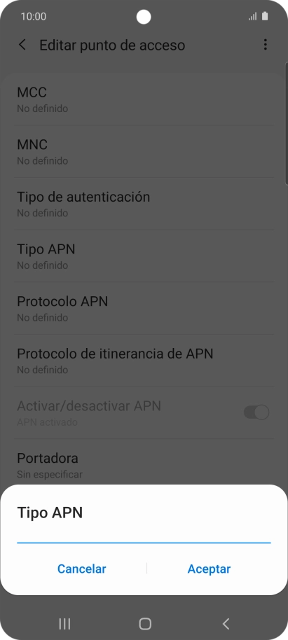 Introduce default y pulsa Aceptar.