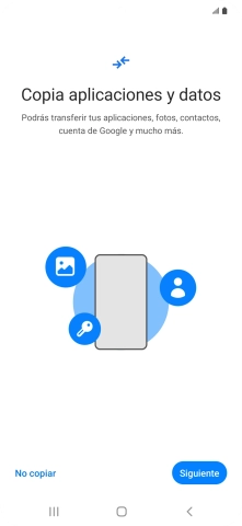 Puedes transferir el contenido de otro teléfono cuando activas tu teléfono por primera vez y cuando lo has restablecido. Cuando aparezca en la pantalla del teléfono esta imagen, ya está listo para la transmisión del contenido del otro teléfono.