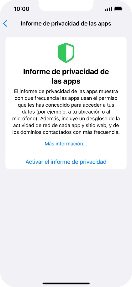 Pulsa Activar el informe de privacidad para activar la función.