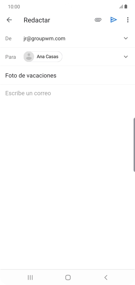 Pulsa en el campo de escritura  y escribe el texto del correo electrónico.