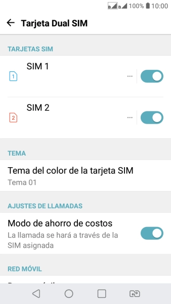 Pulsa el indicador junto a la tarjeta SIM deseada.