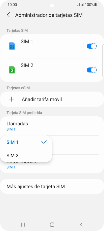 Pulsa la tarjeta SIM deseada.