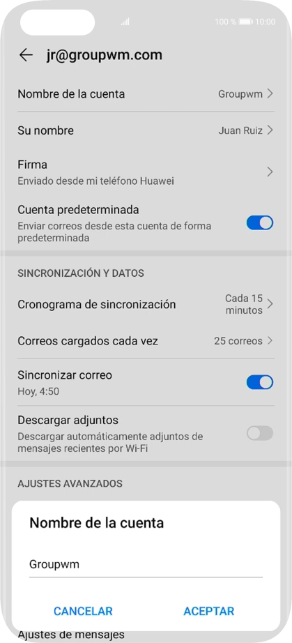Introduce el nombre de la cuenta y pulsa ACEPTAR.